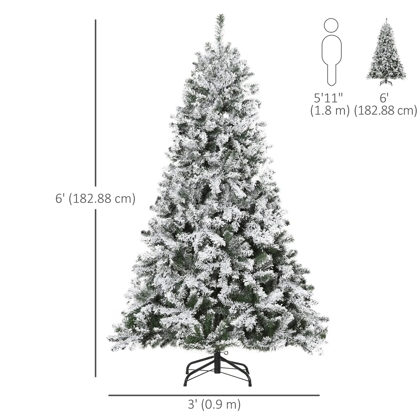 6ft Snow Flocked Artificial Christmas Tree, 250 LED Lights, 928 Branches Flocked Christmas Trees at Gallery Canada