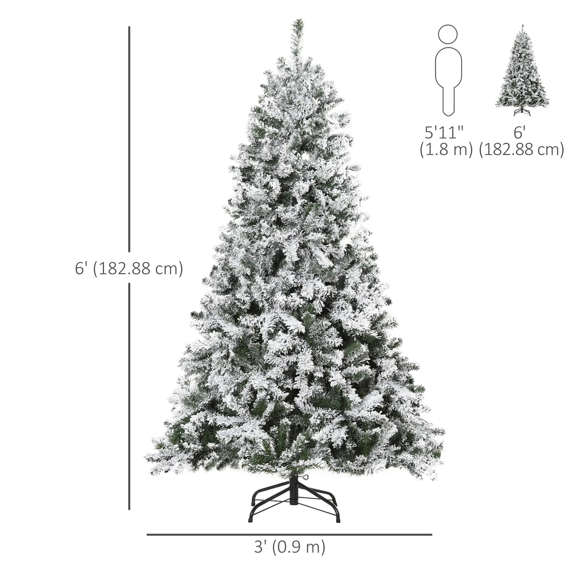6ft Snow Flocked Artificial Christmas Tree, 250 LED Lights, 928 Branches Flocked Christmas Trees at Gallery Canada