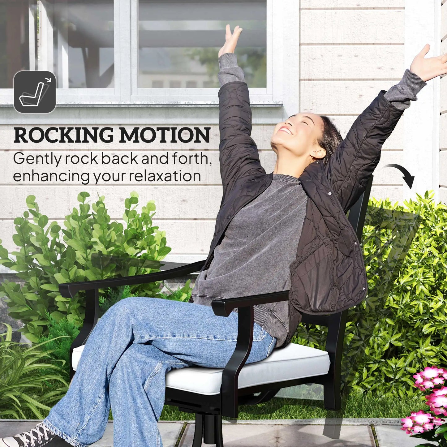 Metal Swivel Rocker Chairs Set of 2, with Cushion, Armrests, for Patio, Garden Bistro Sets at Gallery Canada