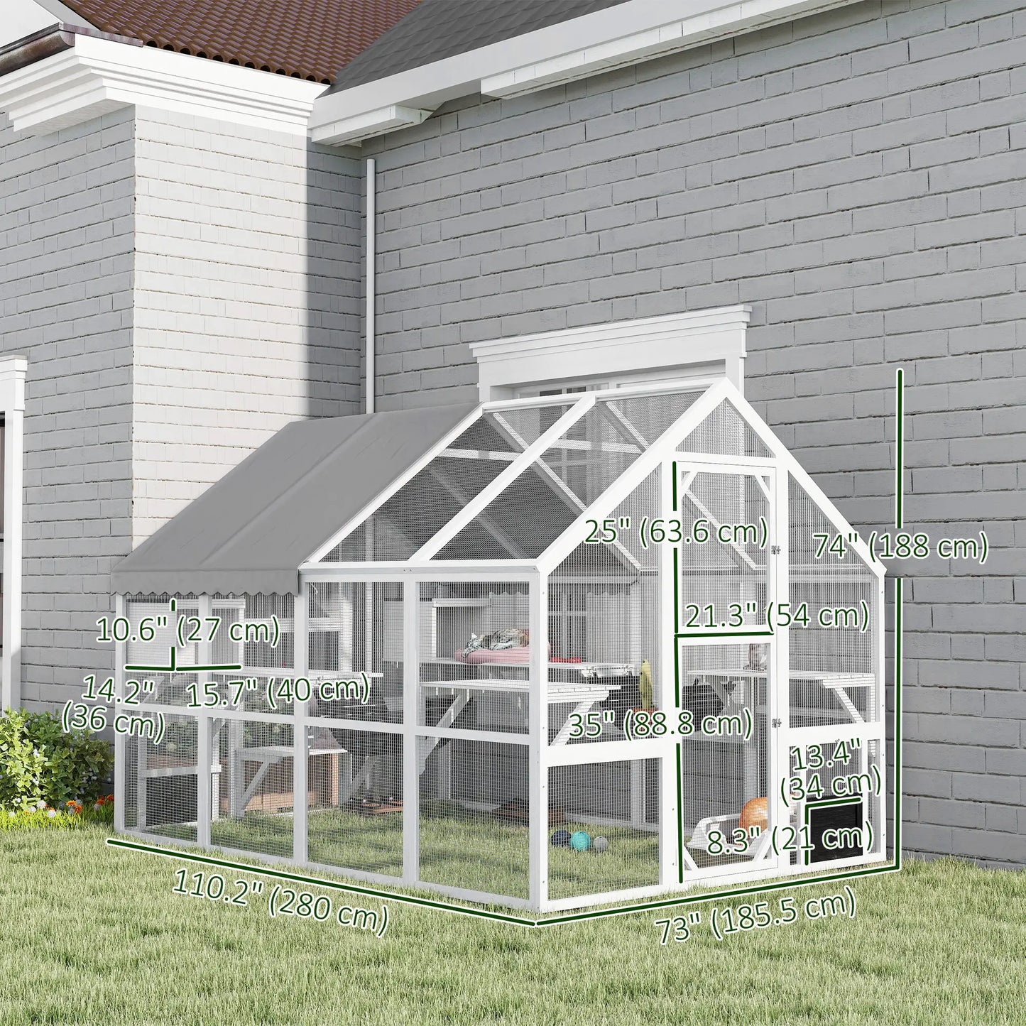 Outdoor Cat Enclosure, Wooden Feral Cat House, Weatherproof Canopy