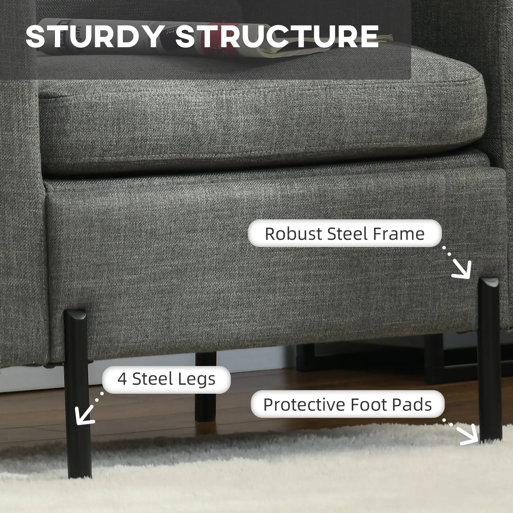 Modern Fabric Accent Armchair, Metal Legs, 2 Side Pockets, Grey Accent Chairs at Gallery Canada