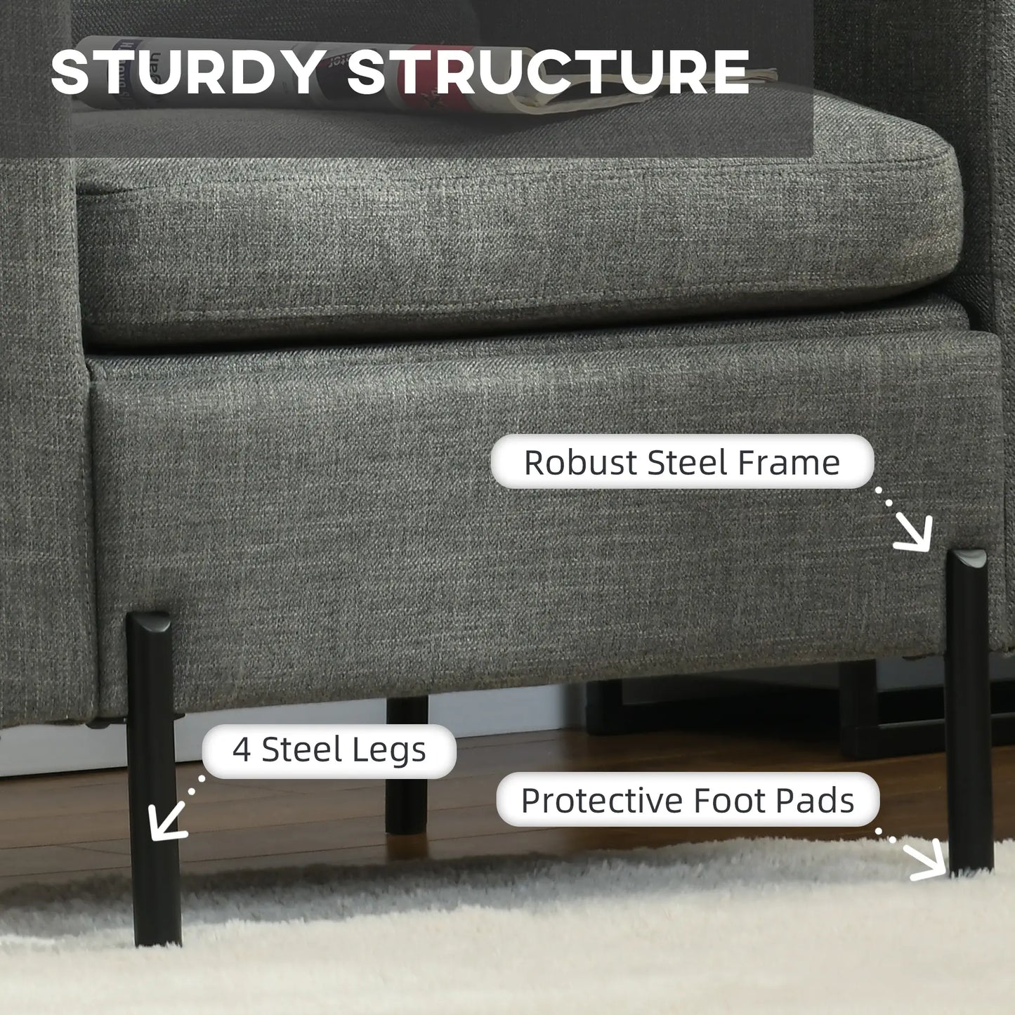Modern Fabric Accent Armchair, Metal Legs, 2 Side Pockets, Grey Accent Chairs at Gallery Canada
