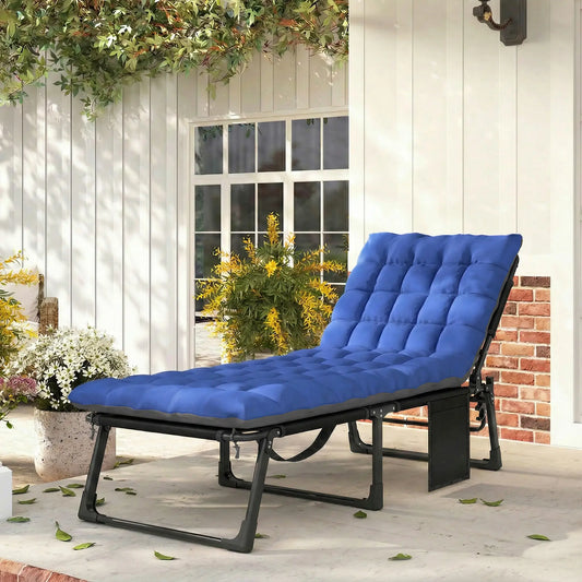 75 cm Wide Folding Chaise Lounge Chair, Outdoor Tanning Chair, Camping Cot, Grey/Blue Lounger Chairs Dark Grey and Blue at Gallery Canada