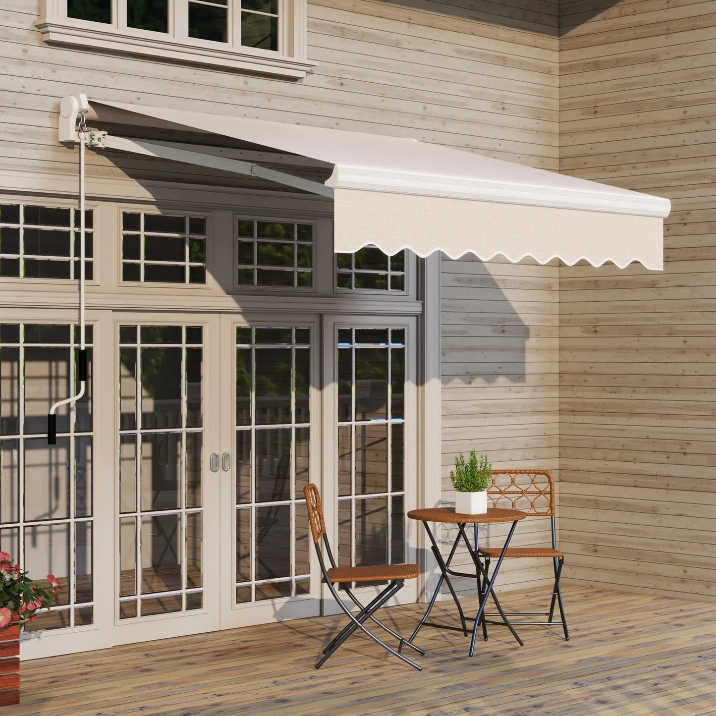 8'x7' Patio Awning, Manual Retractable Sun Shade, Outdoor Deck Canopy Shelter, Beige Patio Awnings at Gallery Canada