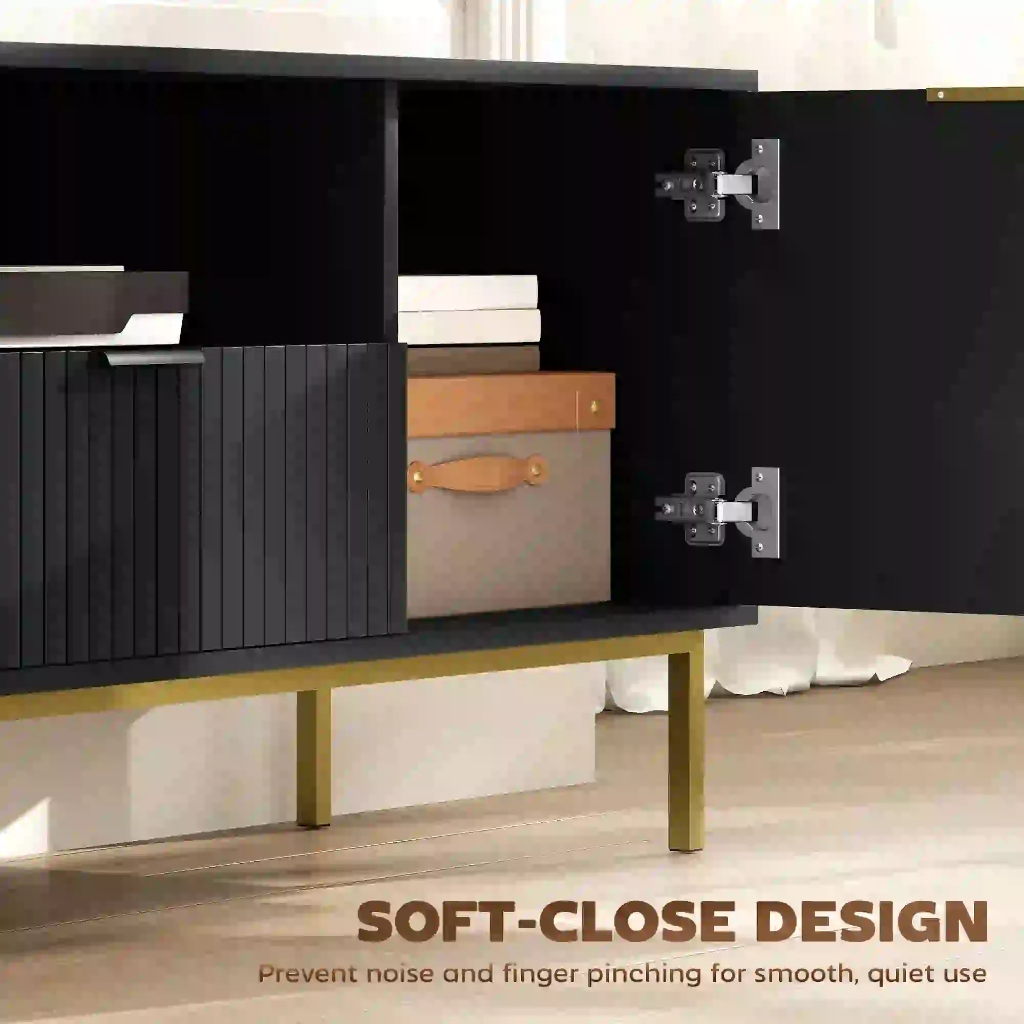 Modern TV Console, 50 Inch, With RGB LED Lights, Soft Close Doors, Black TV Stands at Gallery Canada