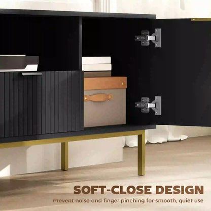 Modern TV Console, 50 Inch, With RGB LED Lights, Soft Close Doors, Black TV Stands at Gallery Canada