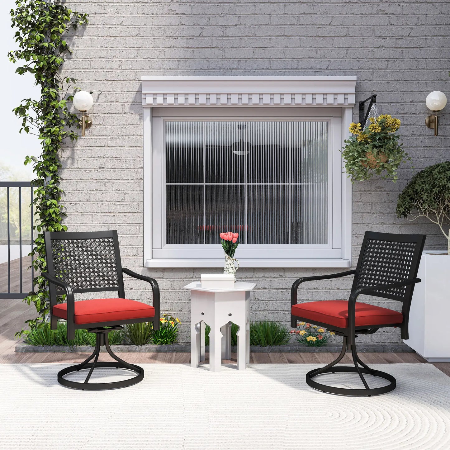 Patio Swivel Chair with Cushion, Outdoor Rocker, Curved Armrests, Red Bistro Sets at Gallery Canada