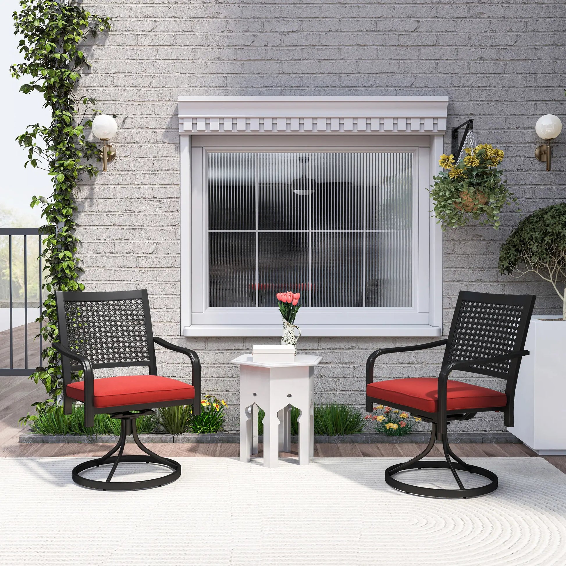 Patio Swivel Chair with Cushion, Outdoor Rocker, Curved Armrests, Red Bistro Sets at Gallery Canada
