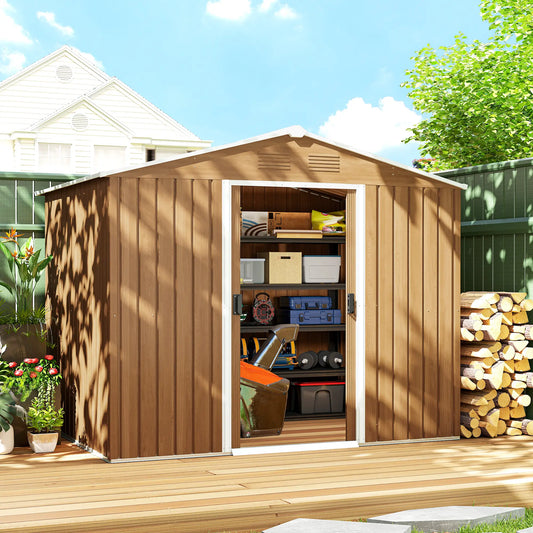 8' x 6' Metal Outdoor Storage Shed, Garden Tool House, Dark Brown Sheds Dark Brown at Gallery Canada