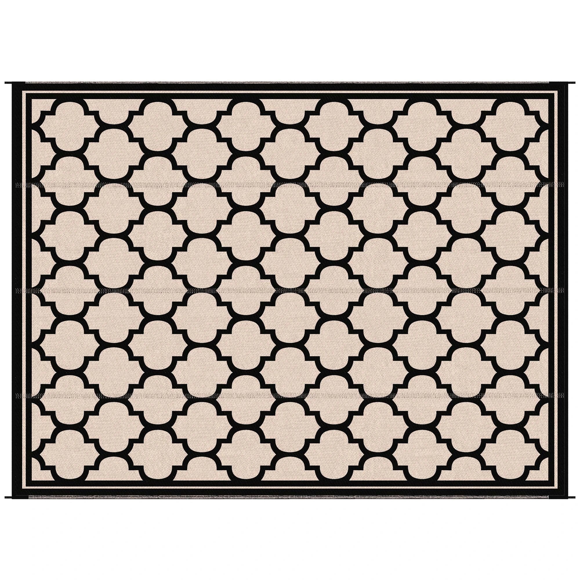 9'x12' Reversible Outdoor RV Rug, Patio Mat, Black Outdoor Reversible Rugs Black, Beige at Gallery Canada