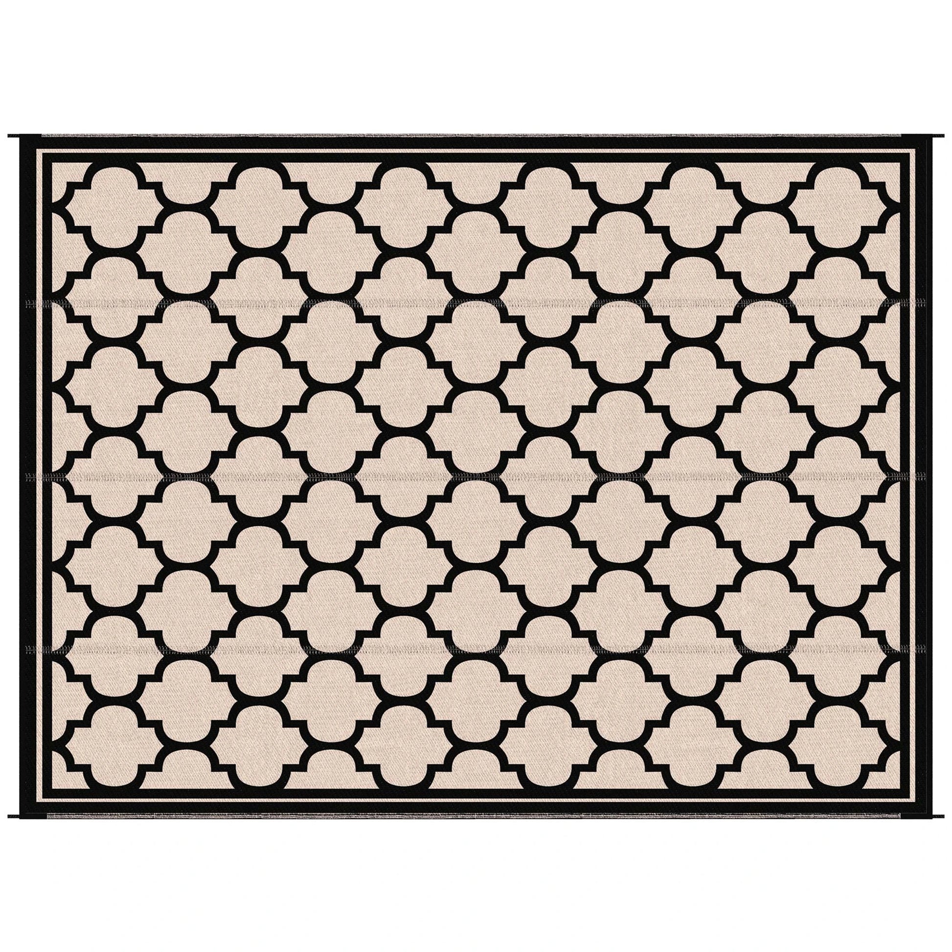 9'x12' Reversible Outdoor RV Rug, Patio Mat, Black Outdoor Reversible Rugs Black, Beige at Gallery Canada