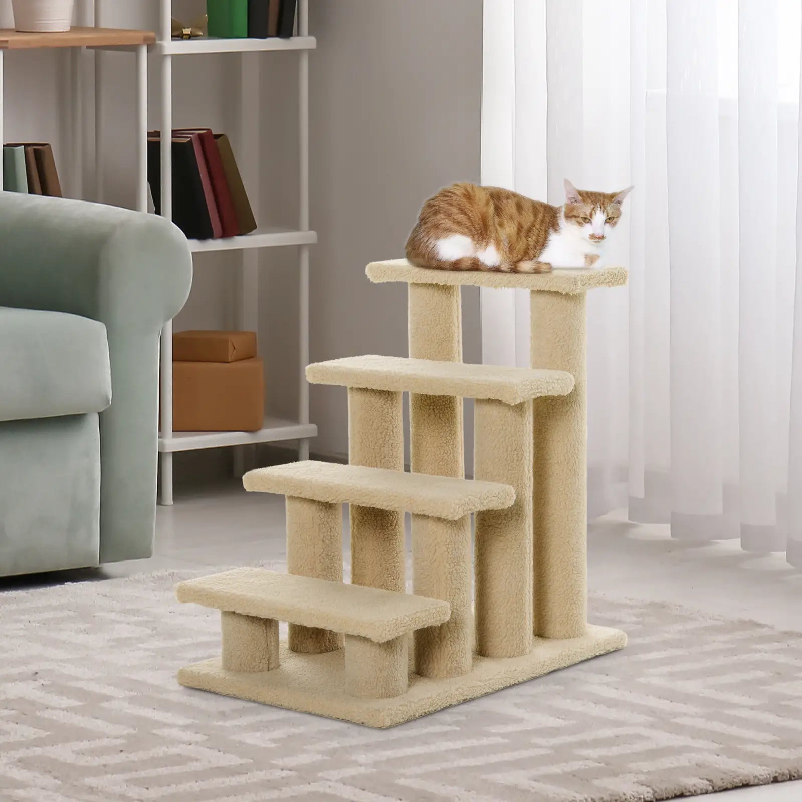 23.5" 4 Tier Pet Stairs, Dog Cat Step, Cream White Cat Stairs at Gallery Canada