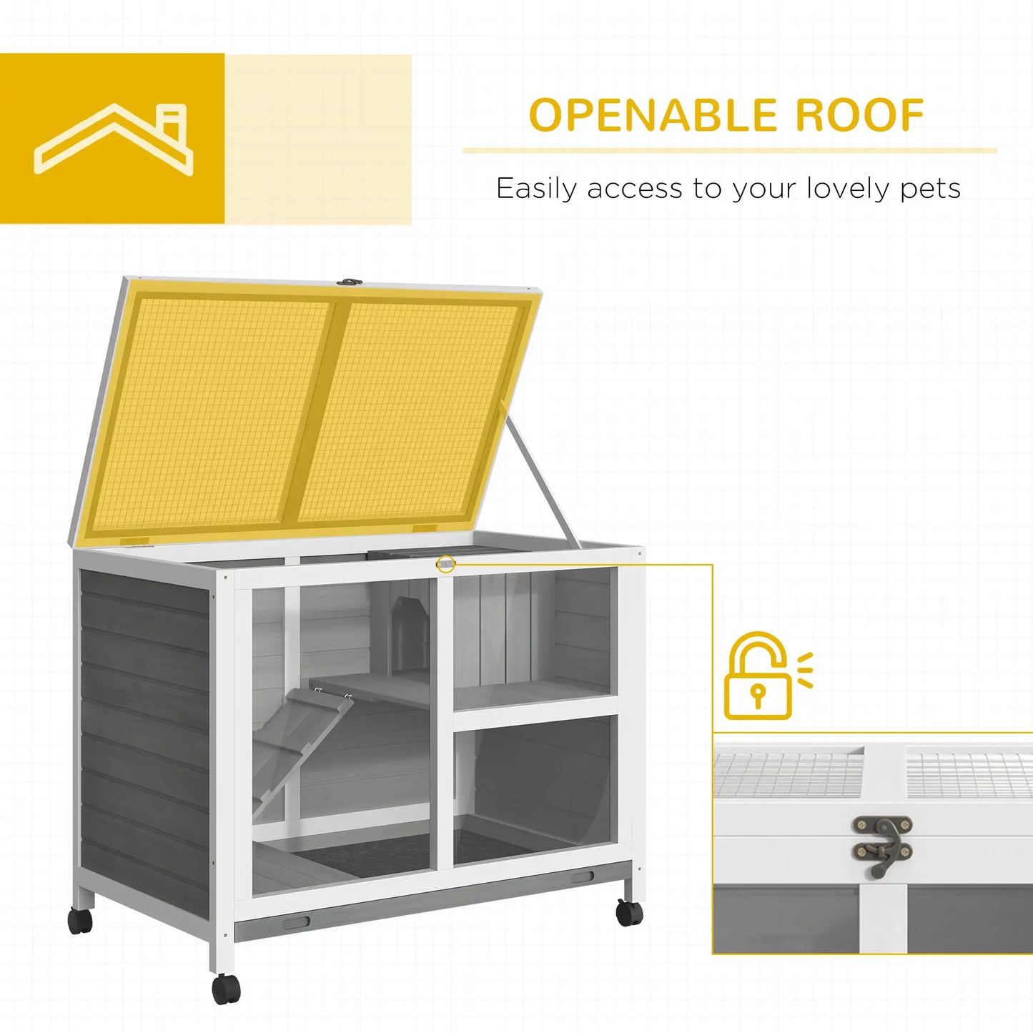 Indoor Rabbit Hutch with Wheels, Bunny Cage, Pull Out Tray, Grey Rabbit Hutch at Gallery Canada