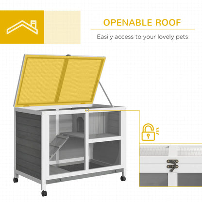 Indoor Rabbit Hutch with Wheels, Bunny Cage, Pull Out Tray, Grey Rabbit Hutch at Gallery Canada