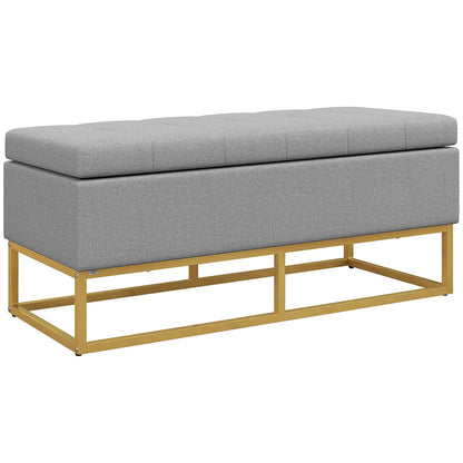 Flip Top Storage Ottoman, Upholstered Bench, Linen Footstool, Grey Storage Ottomans & Benches at Gallery Canada