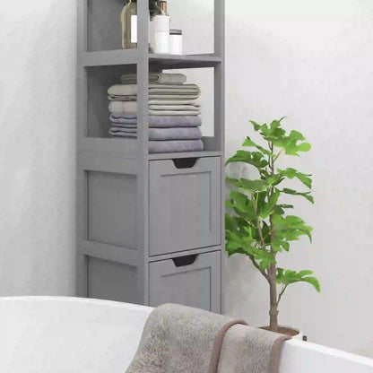 Narrow Bathroom Cabinet, 3 Drawers, 2 Tier Shelf, Tall Cupboard, Grey Bathroom Cabinets at Gallery Canada