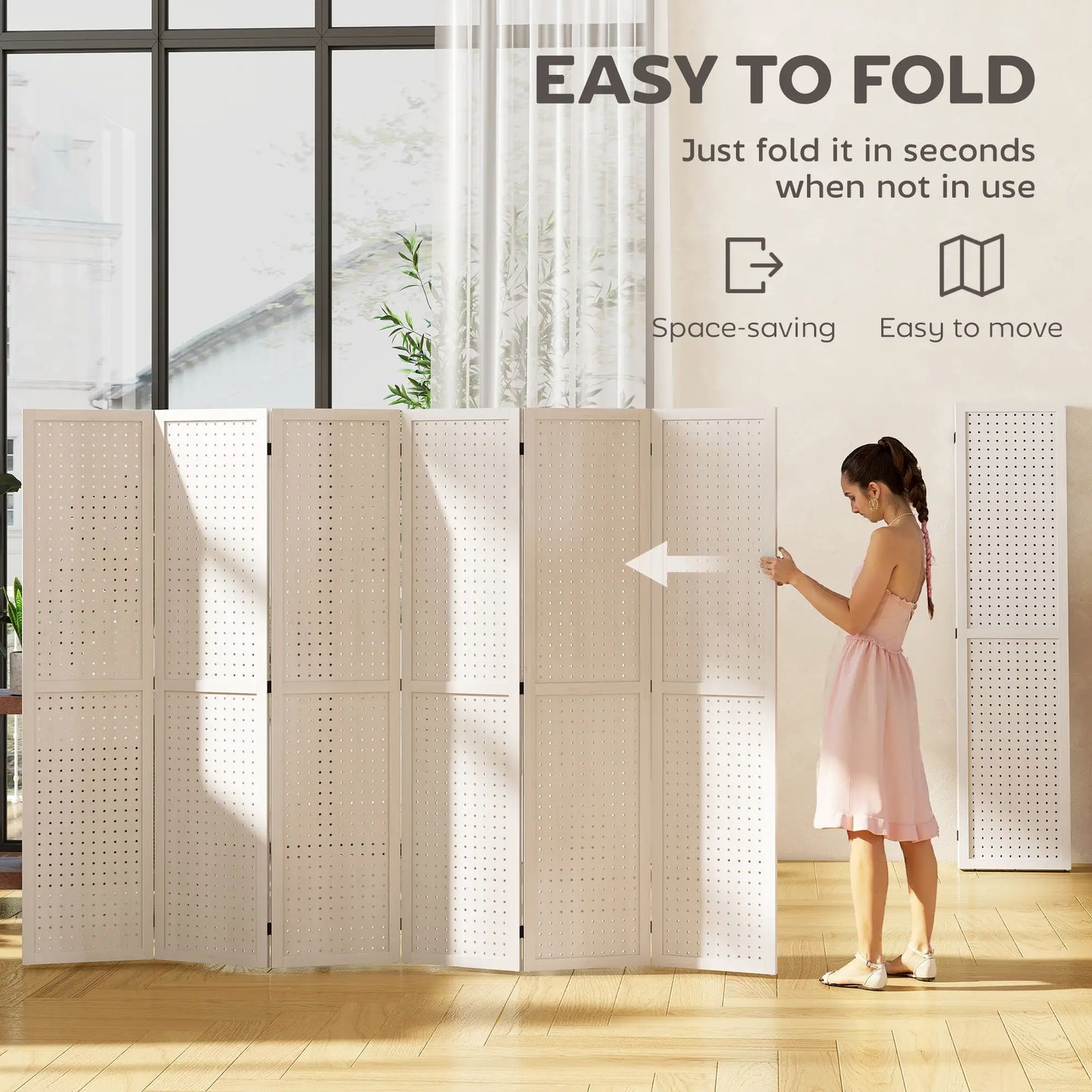5.6 Ft. 6-Panel Room Divider, Pegboard Privacy Screen, White Room Dividers at Gallery Canada