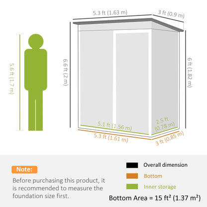 5 x 3 ft Metal Garden Shed, Lean-To Outdoor Storage, Dark Grey Sheds at Gallery Canada