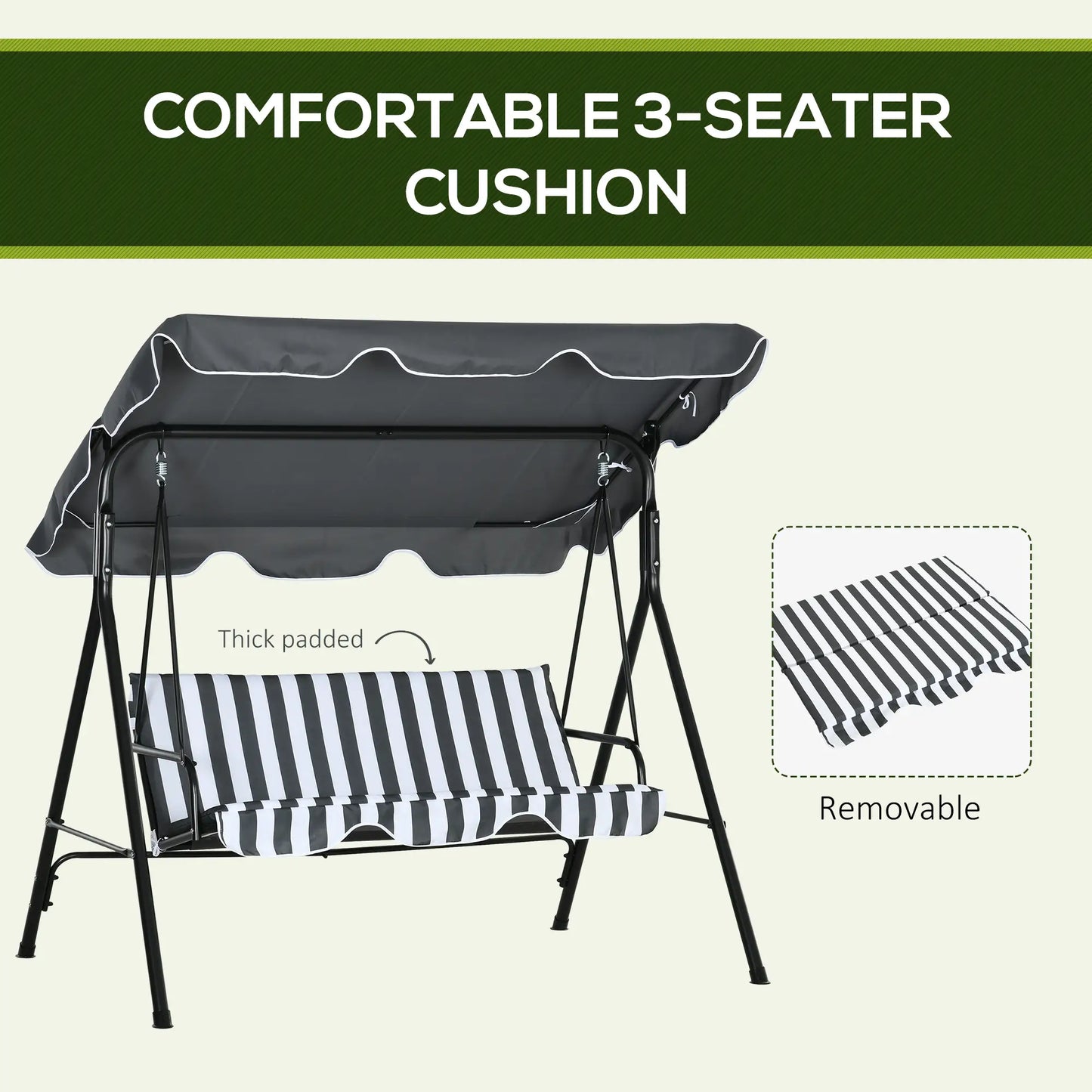 3-Seater Outdoor Porch Swing, Adjustable Canopy, White, Grey Patio Swings with Stand at Gallery Canada