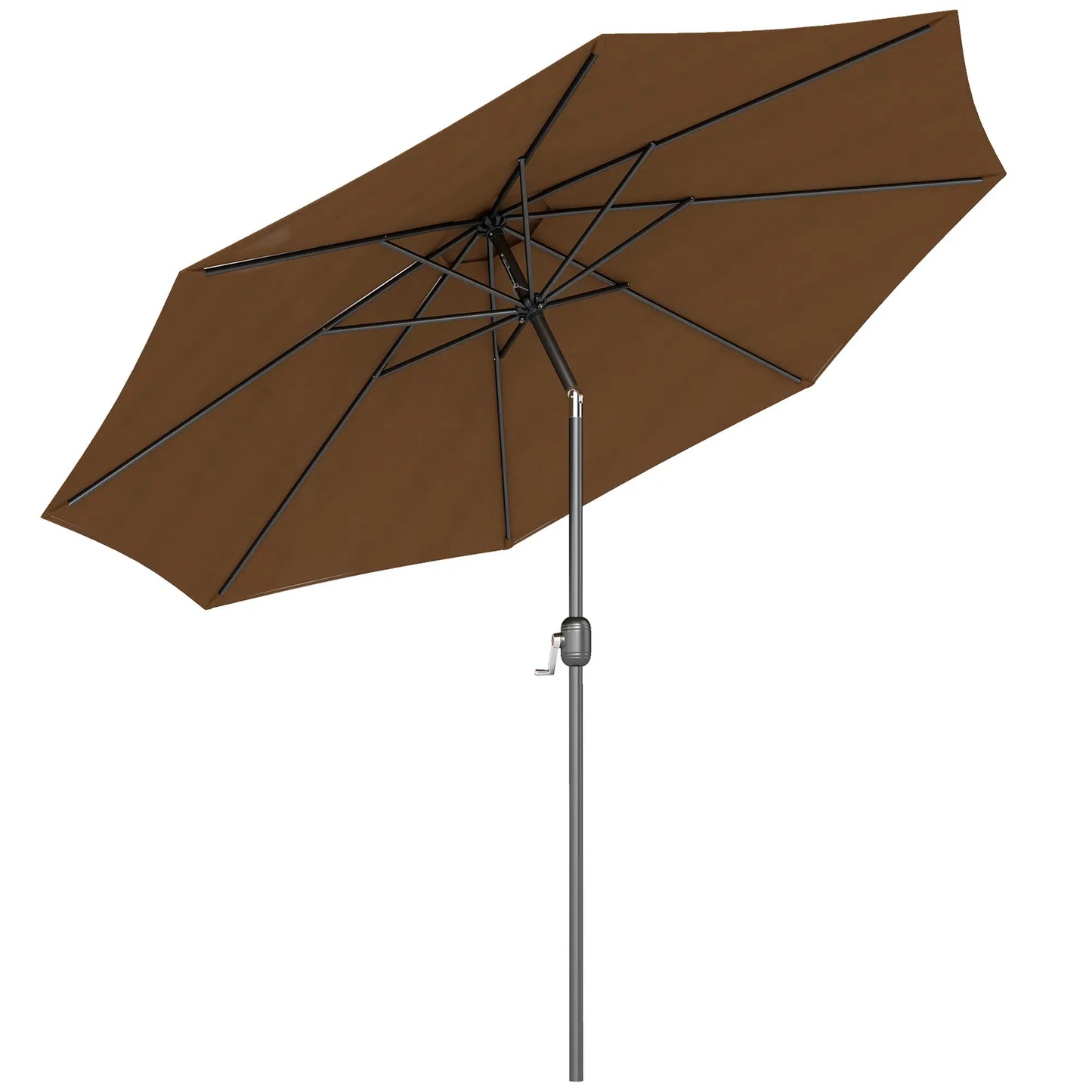 10' x 8' Round Market Umbrella, Crank Handle, Tilt, Outdoor Parasol Sun Umbrellas Coffee, Black at Gallery Canada