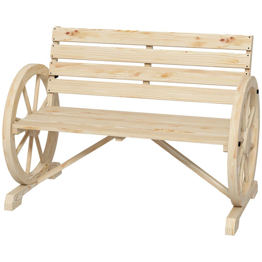 42" Wood Wagon Wheel Bench, Rustic Loveseat, Natural Wood Outdoor Benches Natural at Gallery Canada