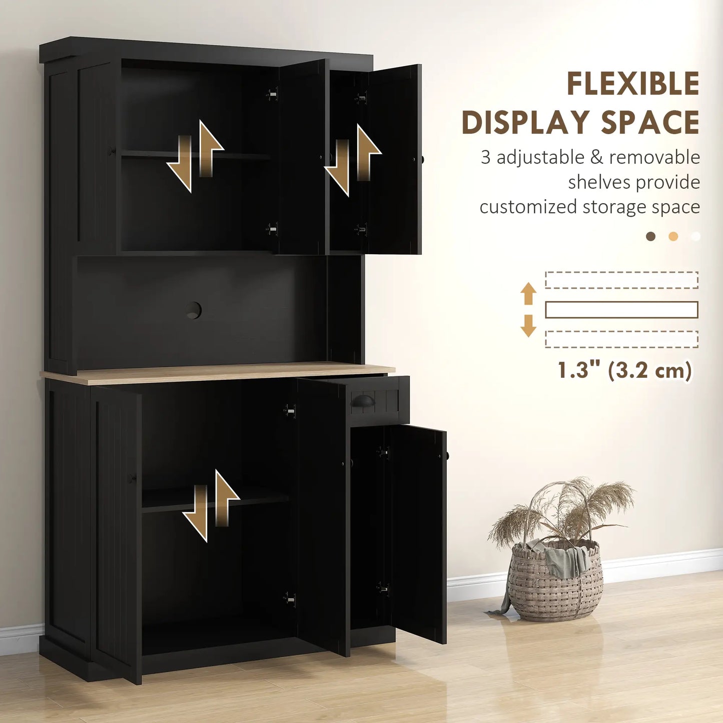 71 Inch Kitchen Pantry Buffet Hutch Cabinet Microwave Stand, Black Kitchen Pantry Cabinets at Gallery Canada