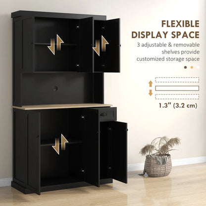 71 Inch Kitchen Pantry Buffet Hutch Cabinet Microwave Stand, Black Kitchen Pantry Cabinets at Gallery Canada