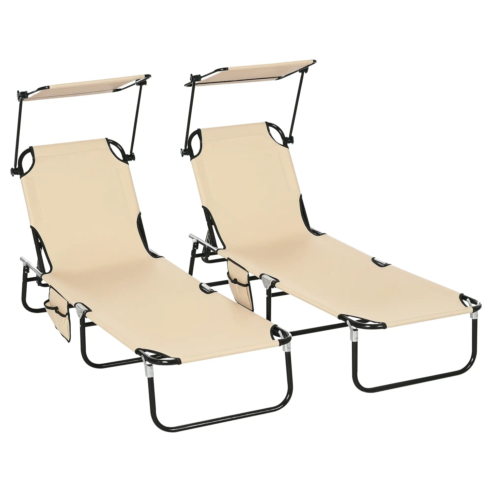 2 Piece Folding Chaise Lounges, Reclining Back, Sunshade, Pool, Beach, Patio Lounger Chairs at Gallery Canada