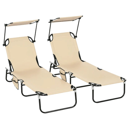 2 Piece Folding Chaise Lounges, Reclining Back, Sunshade, Pool, Beach, Patio Lounger Chairs at Gallery Canada