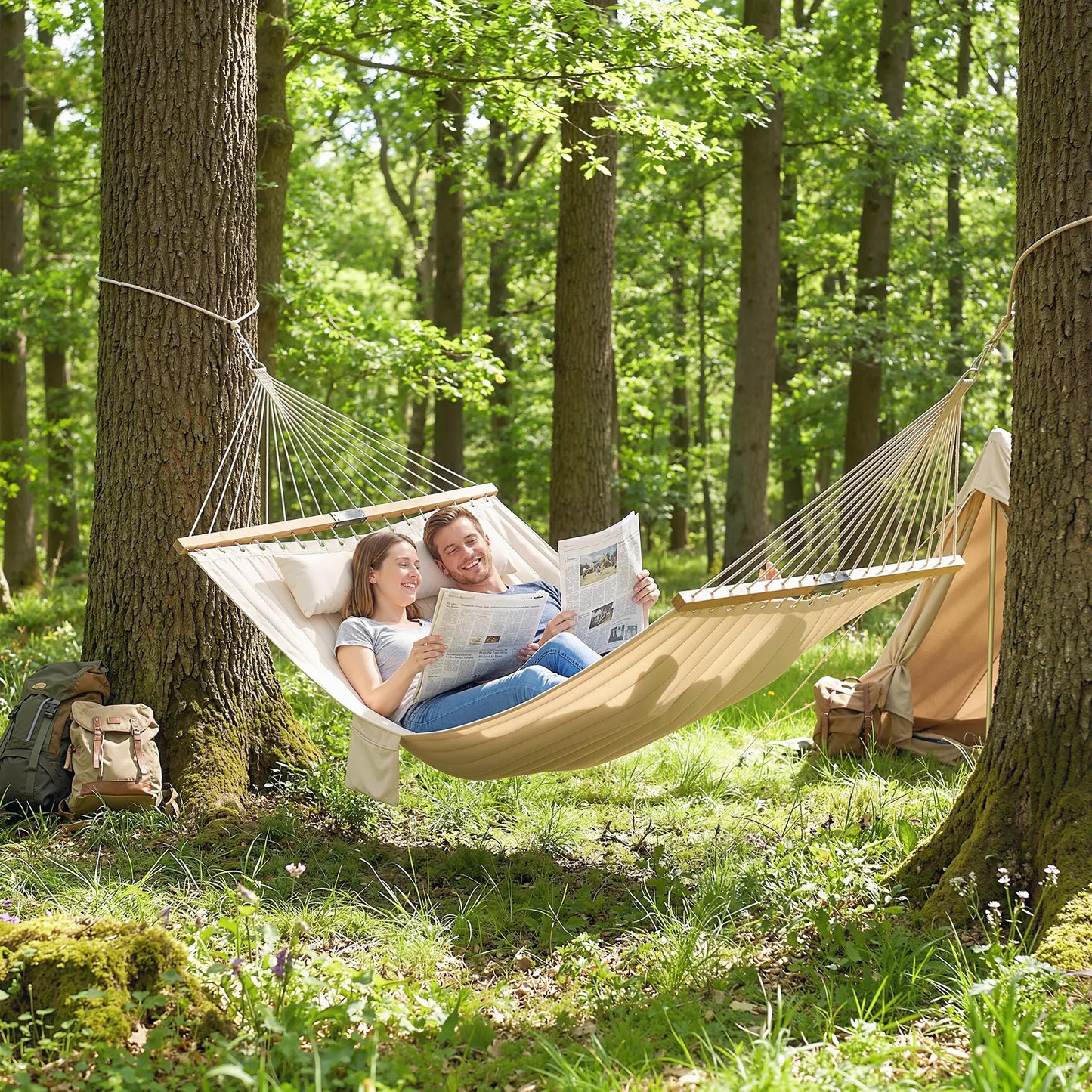Outdoor Padded Camping Hammock With Pillow, 200 x 140 cm, Cream White Camping Hammocks at Gallery Canada