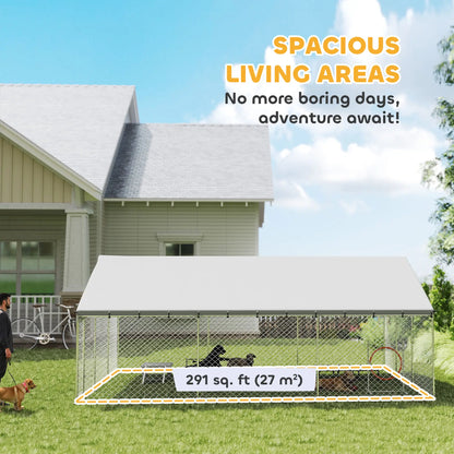 Galvanized Steel Dog Kennel With Roof, 19.7' x 14.8' x 7.9' Dog Kennels at Gallery Canada