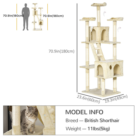 71-Inch Multi Level Scratching Cat Tree Kitty Condo Activity Center with Toys, Beige - Gallery Canada