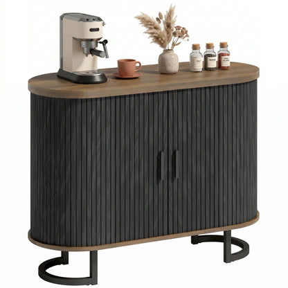 Sideboard Buffet Cabinet with Curved Tambour Doors, Brown/Black