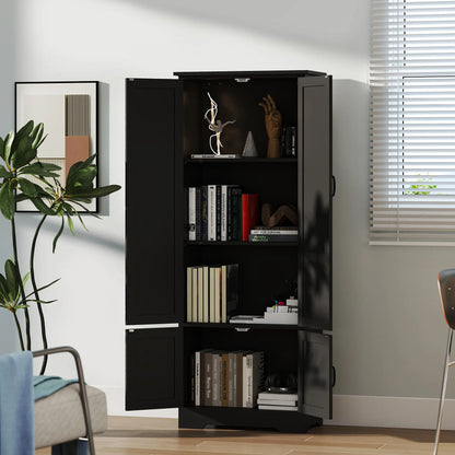 60 Inch 4-Door Storage Cabinet, Adjustable Shelves, Black Kitchen Pantry Cabinets at Gallery Canada