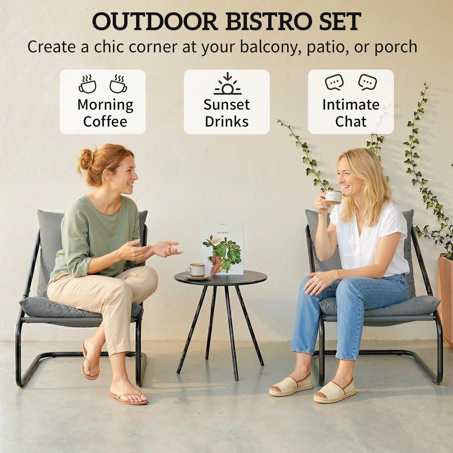 3 Piece Outdoor Bistro Set, 2 Chairs And Table, Light Grey Bistro Sets at Gallery Canada