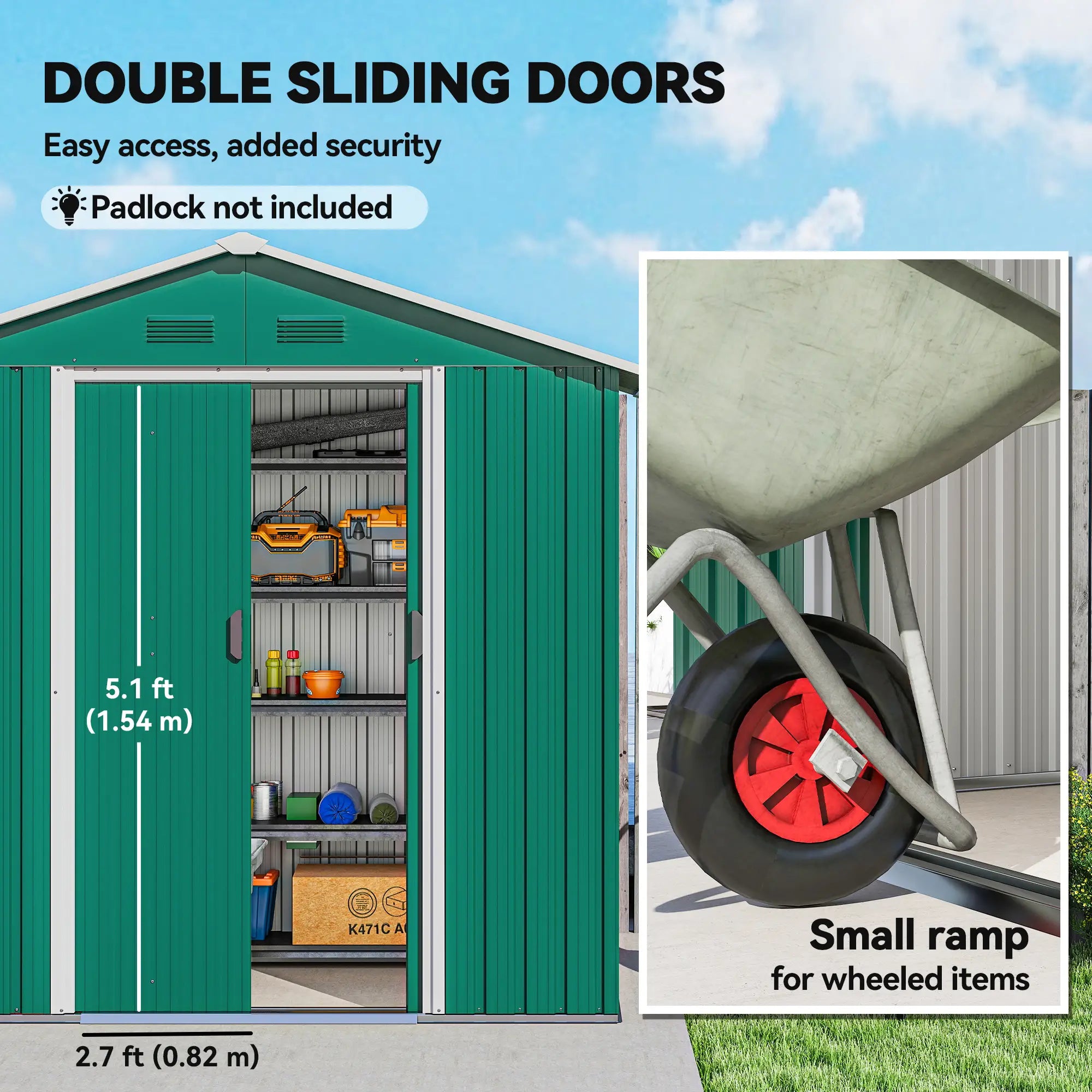 6.5x3.5ft Metal Garden Shed, Outdoor Tool Storage, Double Sliding Doors, Vents, Green Sheds at Gallery Canada