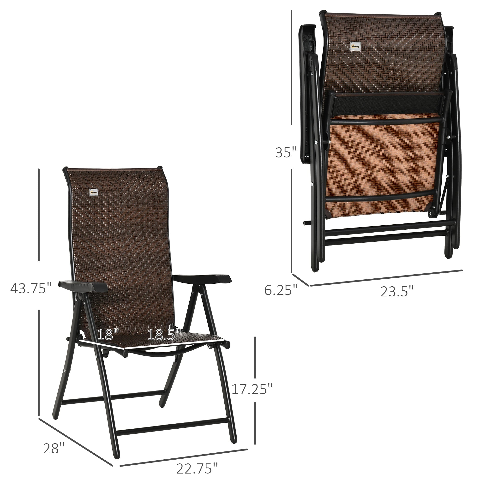 Rattan Reclining Folding Chair, Outdoor Wicker Recliner, 7 Adjustable Positions, Brown Picnic Tables & Camping Chairs at Gallery Canada
