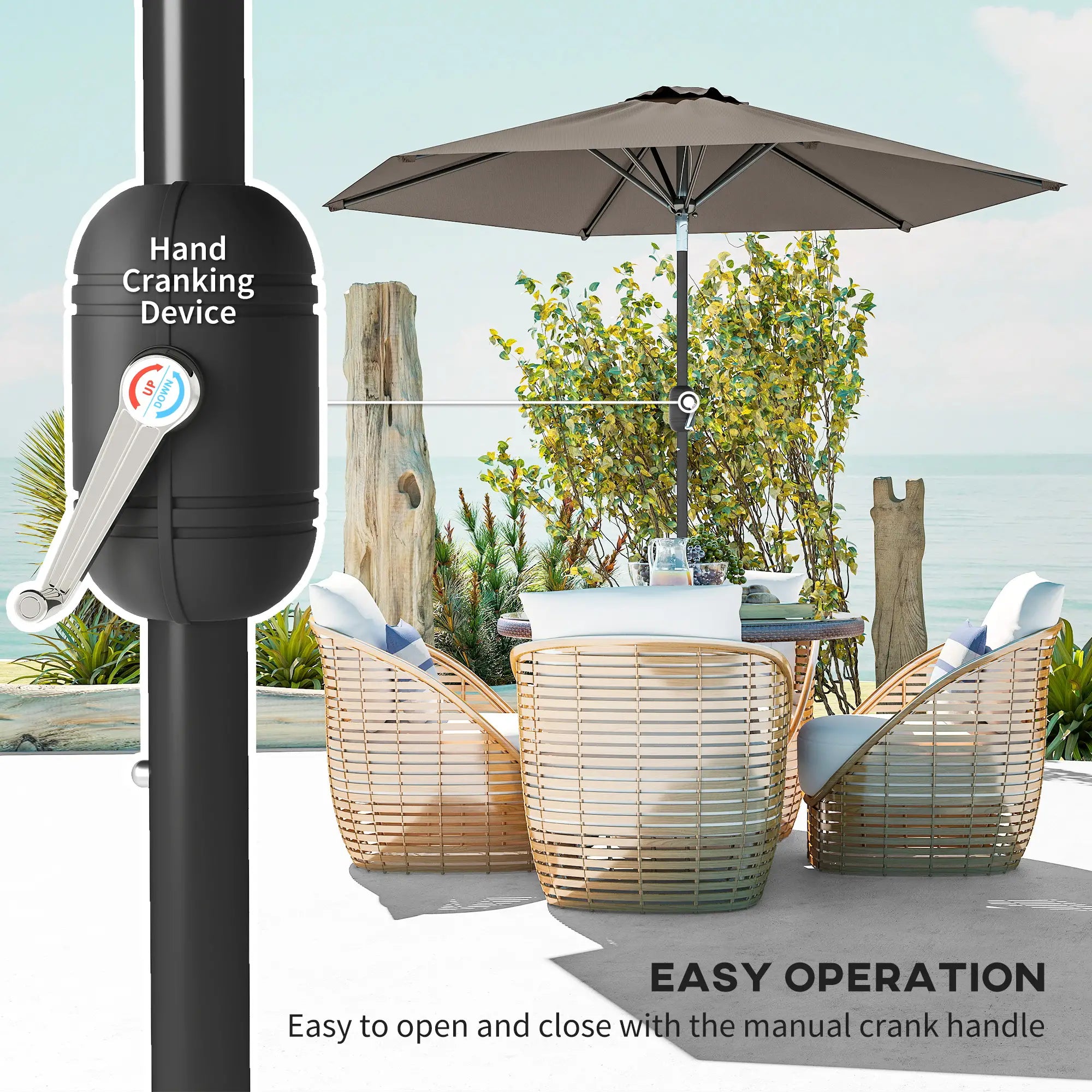 Patio Sun Umbrella, Outdoor Parasol, 6 Ribs, Dark Grey Sun Umbrellas at Gallery Canada