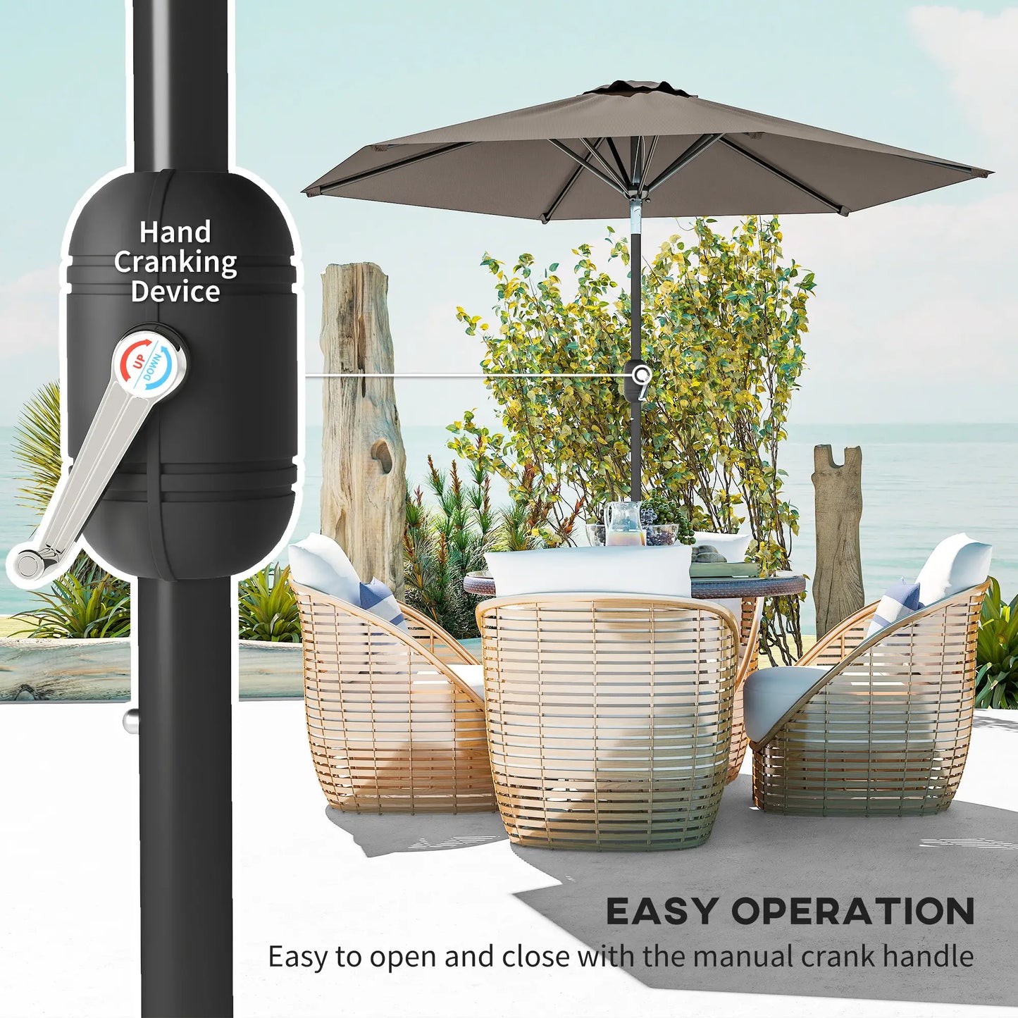 Patio Sun Umbrella, Outdoor Parasol, 6 Ribs, Dark Grey Sun Umbrellas at Gallery Canada