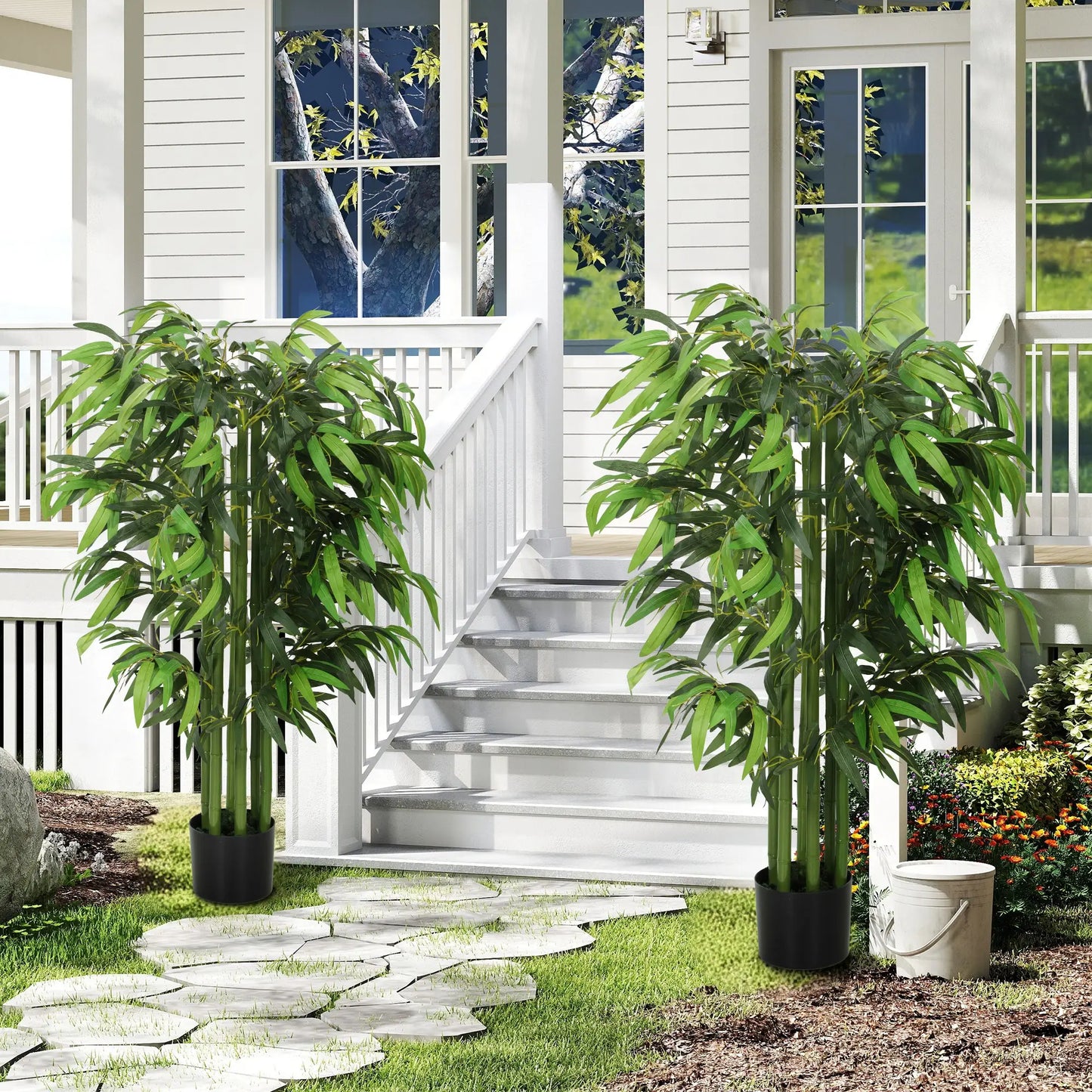 4.6FT Artificial Bamboo Tree Set, Decorative Faux Plant In Nursery Pot