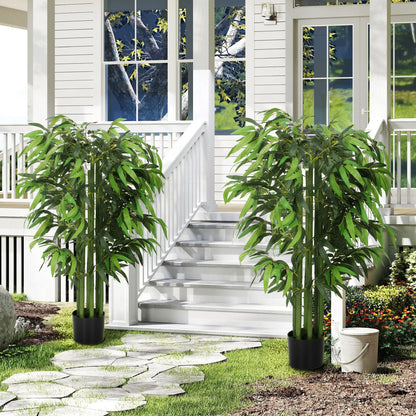 4.6FT Artificial Bamboo Tree Set, Decorative Faux Plant In Nursery Pot
