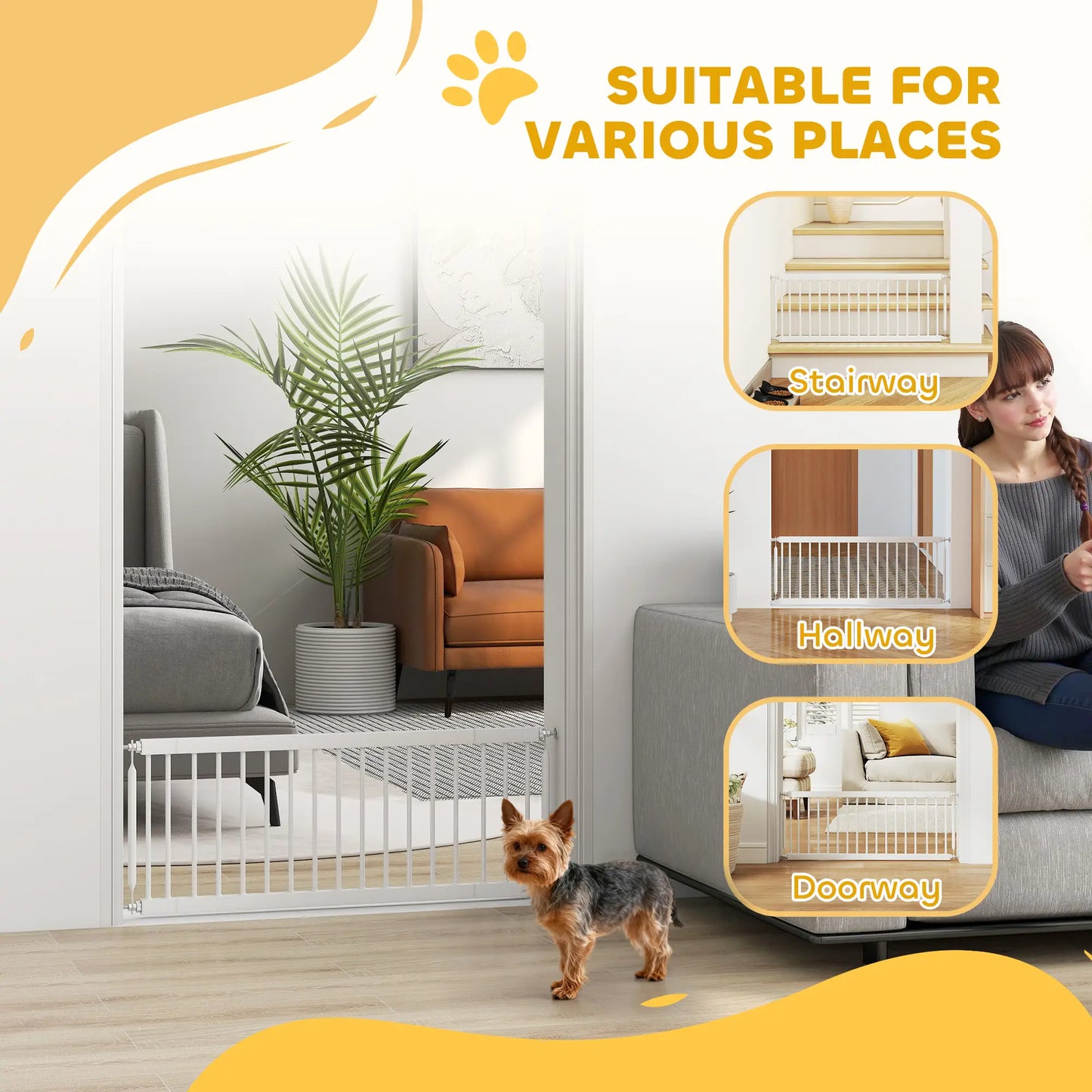 26"-37" Dog Gate, Adjustable Pet Gate, 14" Tall, White Pet Gates at Gallery Canada