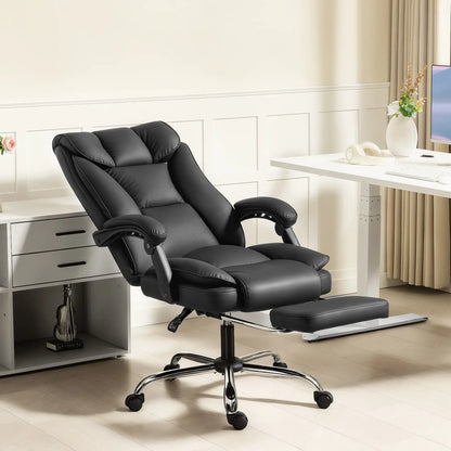 Executive Office Chair, Leather Ergonomic Desk Chair with Footrest, Swivel Recliner, Black Executive & Manager Chairs at Gallery Canada