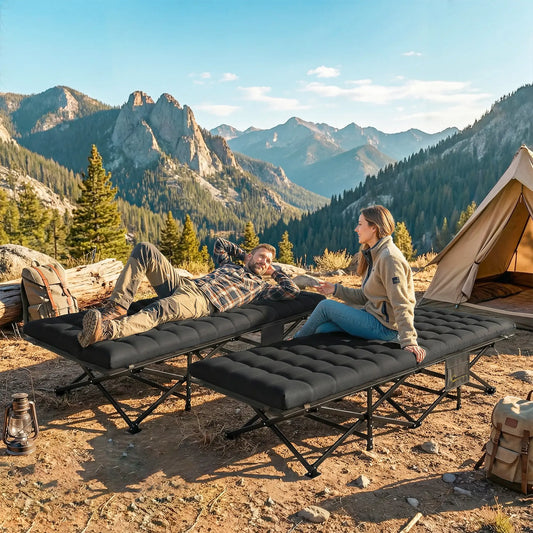 32" Extra Wide Folding Camping Cot Set, Soft Pad, Non-Slip Feet, Carry Bag, Black Camping Cots Black at Gallery Canada