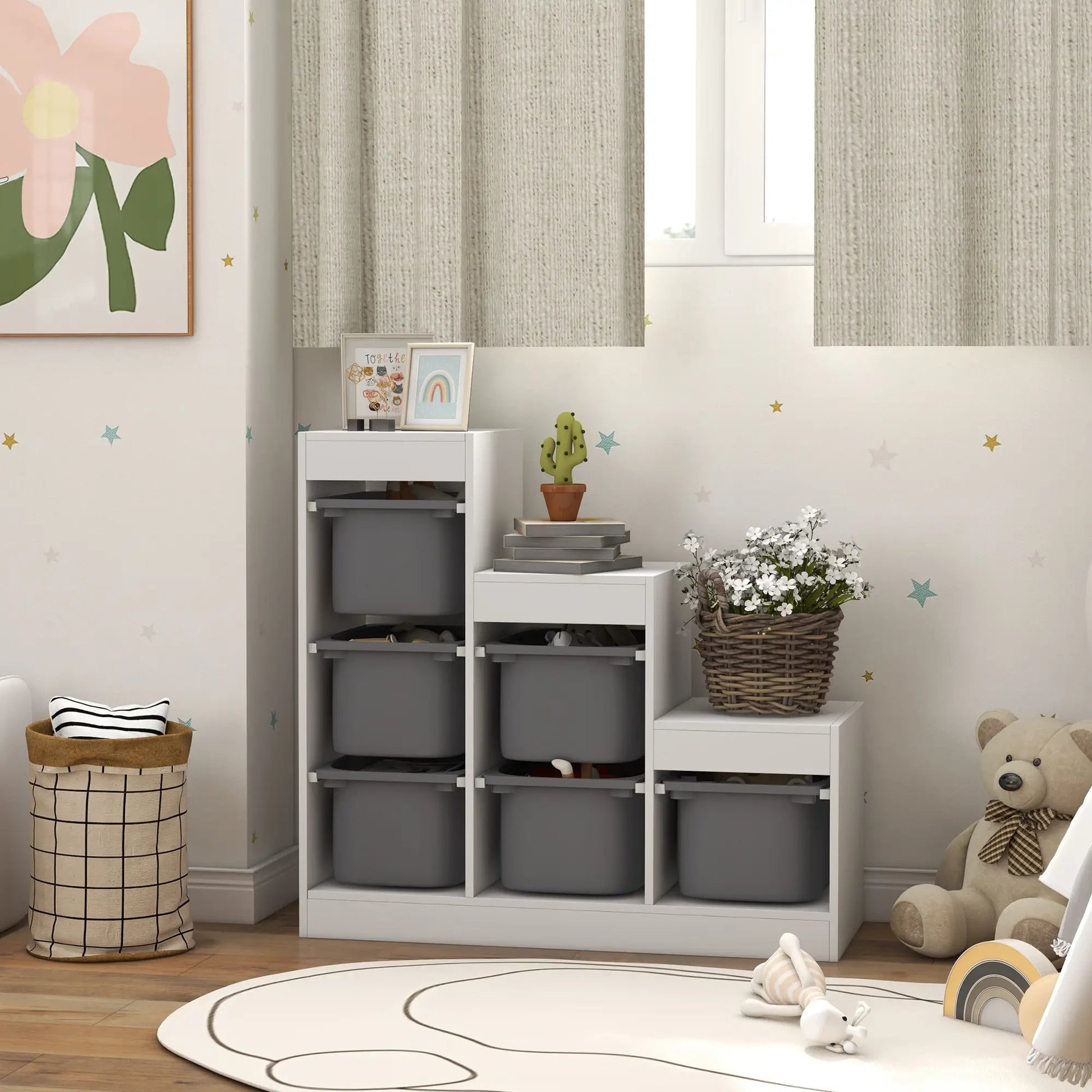 3 Layer Toy Storage Organizer, Kids Bookshelf, 6 Plastic Bins, White Baby & Kids Storage at Gallery Canada