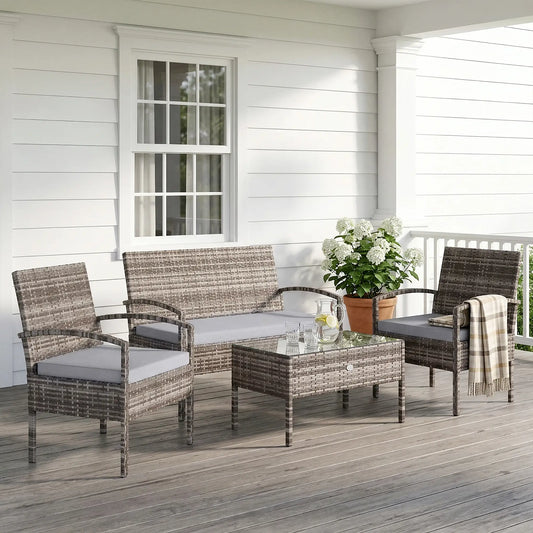 Patio Furniture Set, Loveseat, 2 Armchairs & Coffee Table, Light Grey Patio Furniture Sets Grey at Gallery Canada