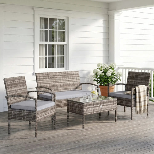 Patio Furniture Set, Loveseat, 2 Armchairs & Coffee Table, Light Grey