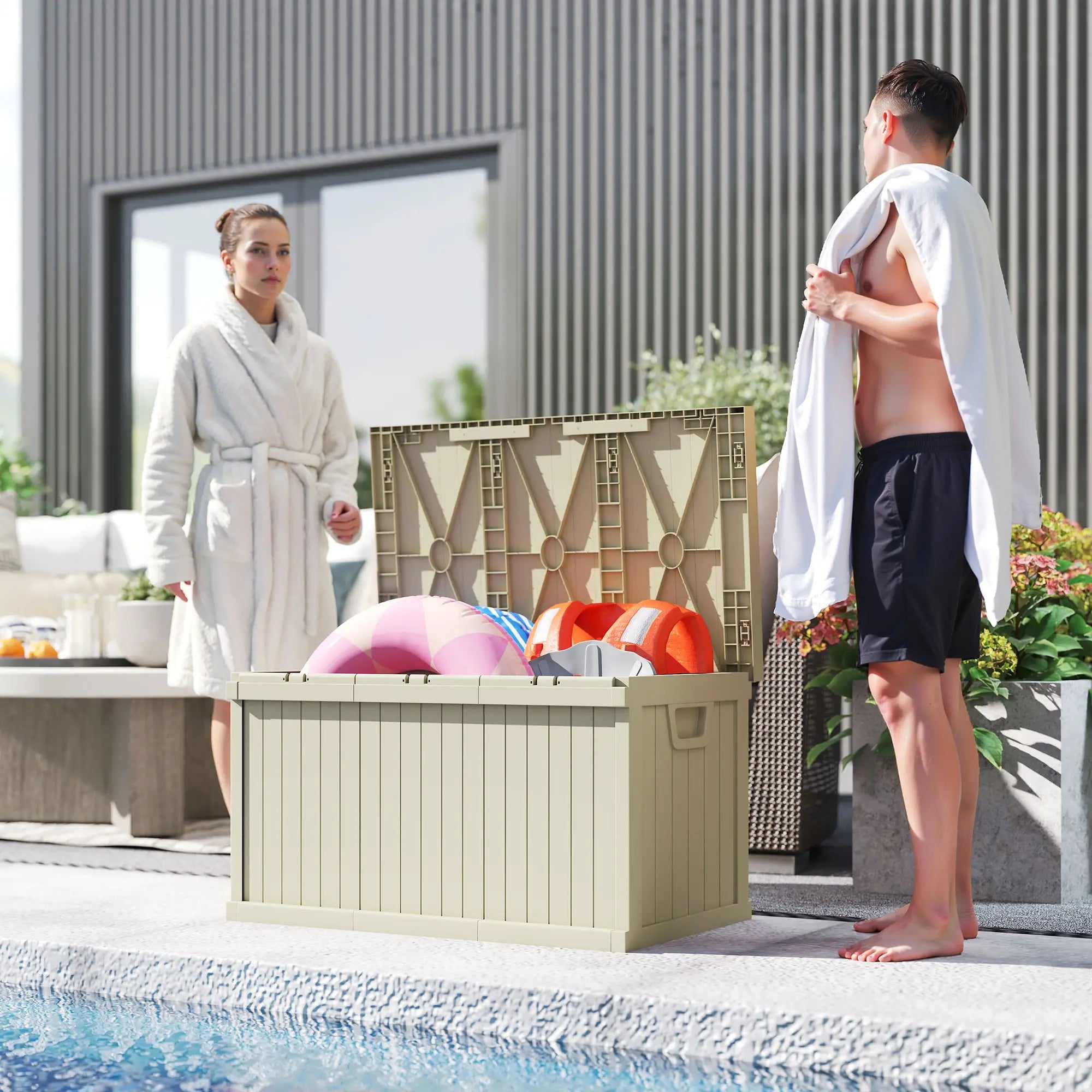 70 Gallon Resin Deck Box, Waterproof Outdoor Storage Container Patio Storage Boxes at Gallery Canada