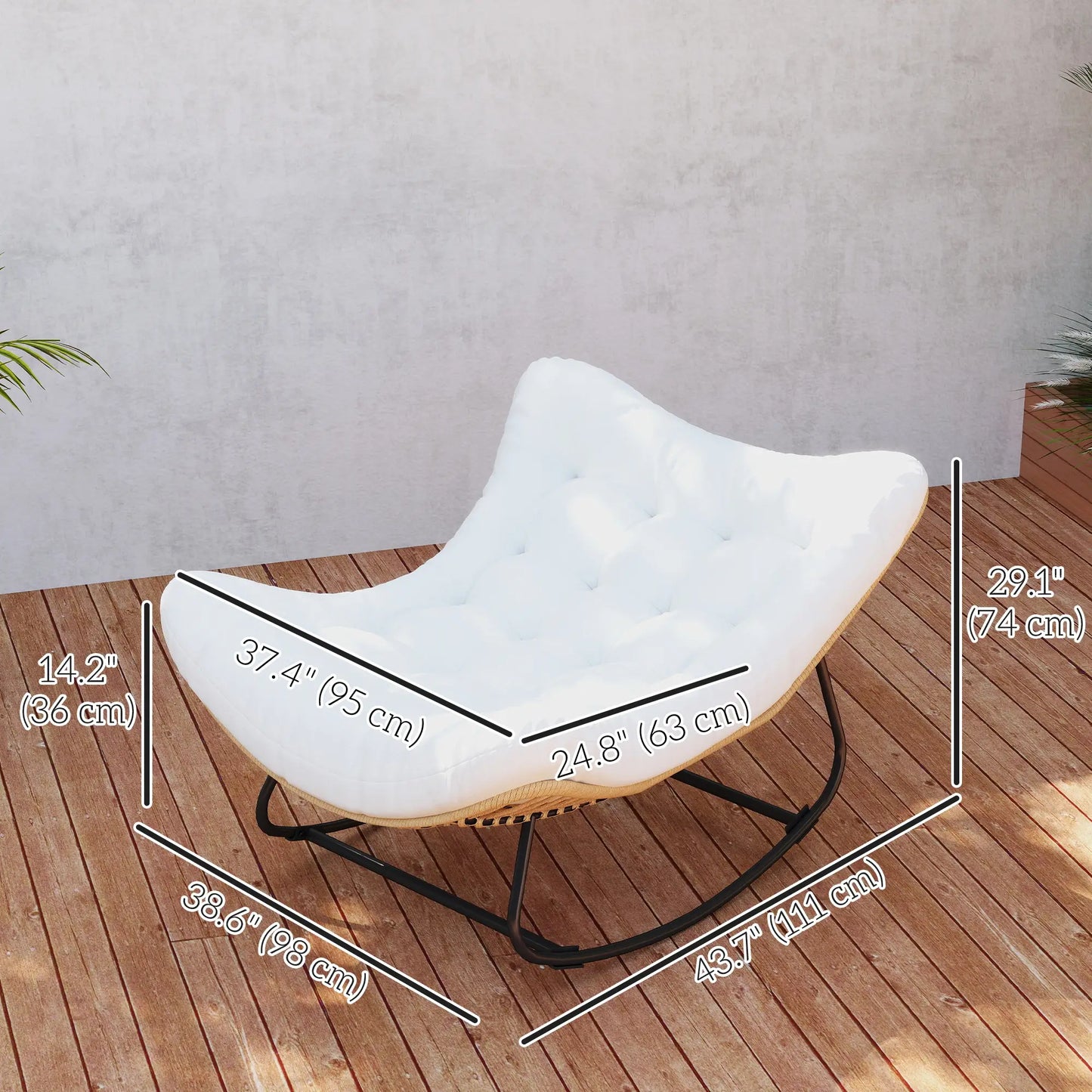 Oversized Rattan Patio Egg Chair, Rocking Chair With Padded Cushion, Cream White Outdoor Rocking Chairs at Gallery Canada