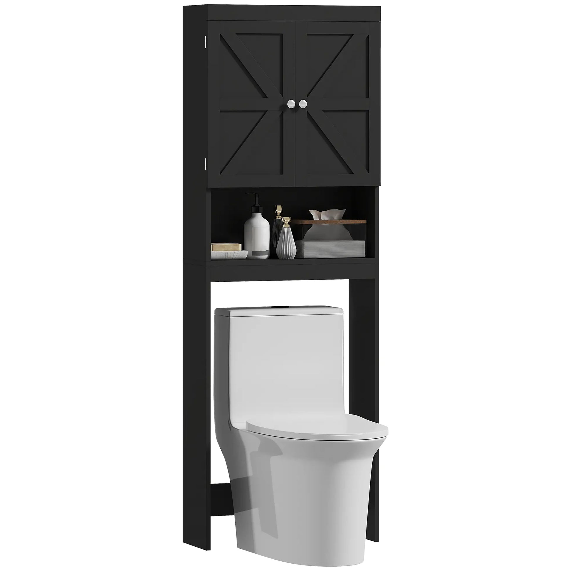 Over Toilet Cabinet, Bathroom Storage with Barn Doors, Open Shelf, Black Bathroom Cabinets at Gallery Canada